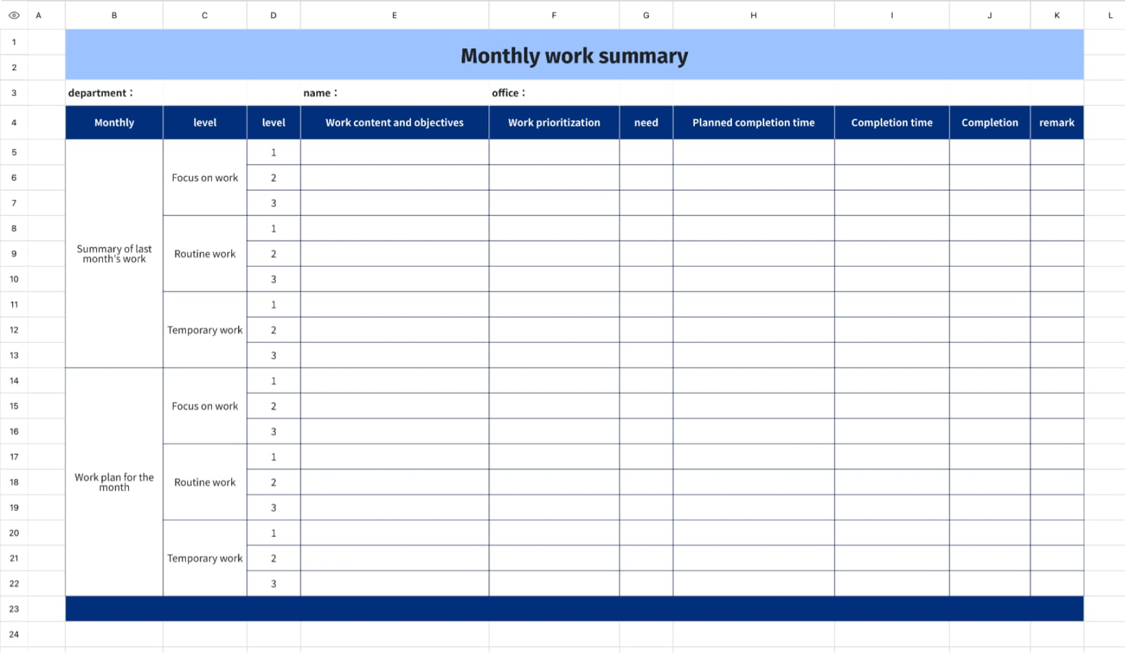 Monthly work summary